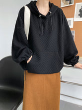 Casual Solid Waffle Hooded Pullover Sweatshirt