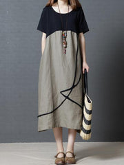 Ramie Cotton Loose Round-neck Long Dress