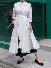 Urban White High-low Lace-up Blouse Dress