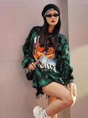 Loose Print Round Neck Long Sleeve Tie-Dye Sweatshirt