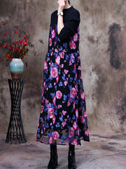 Retro Embroidered Knitted Patchwork Midi Dress