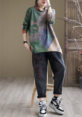 High Collar Printed Loose Versatile Sweater