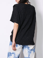 Solid Color Letter Pullover Round Neck Loose T-Shirt