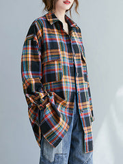Women Plaid Lapel Printed Casual Shirt