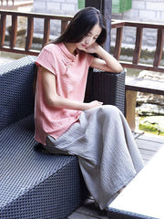 Vintage White&Pink Ramie Cotton T-shirt