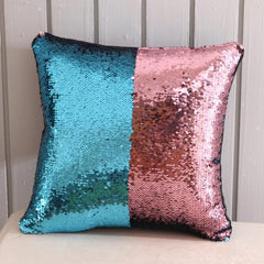 Sequined Color Contrast Square Pillow Case