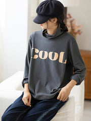 Casual Large Letter Printed Turtleneck Sweatshirt