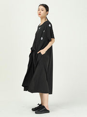 Loose Cropped Polka-Dot Splicing Pleated Dress