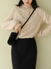 Solid Lace Collar Velvet Long Sleeve T-Shirt