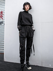 Women Casual Loose Solid Color High Waist Casual Pants