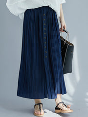 Mid-Length Buttons And Slits Pleated Skirt