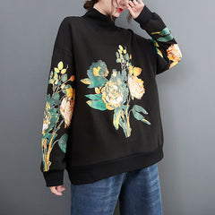 Leisure Floral Floral Loose-Fitting Hoodie