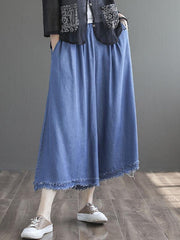 Artistic Fringed With Pocket Wide Leg Jean Pants Bottoms