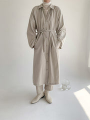 Women Lapel Retro Long Sleeve Casual Dress