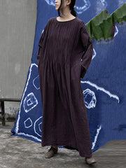 Vintage Loose Pleated Solid Dress