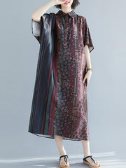 Vintage Loose Splicing Print Lapel Dress