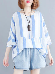 Loose Striped Batwing Sleeves Shirt