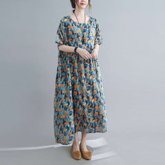 Women Round Neck Print Loose Casual Dress