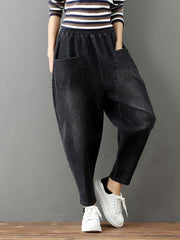 Cotton Vintage Gray-black Harem Jean Pants
