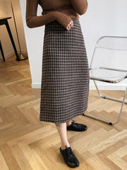 Casual Plaid Woolen Hip-Package Skirts