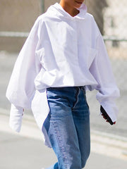 Long Sleeves Loose Solid Color Stand Collar Blouses&Shirts Tops