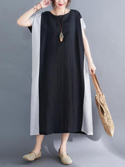 Loose Contrast Color Split-Joint Round Neck Dress