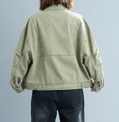 Women Lapel Solid Denim Jacket