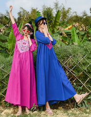 Ethnic Embroidered Pleated Ruffle Midi Dress