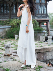 Women Irregular V-Neck Solid Color Suspender Dress