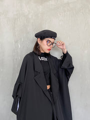 Solid Lapel Long Coat Outwear