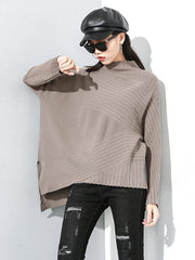 Plain Cropped Striped Turtleneck Sweater