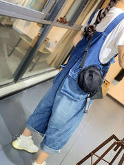 Vintage Gradient Split-Joint Denim Overalls