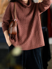 Women Retro Pullover Loose Solid Color Sweater