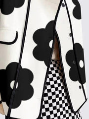 Long Sleeves Loose Contrast Color Flower Print Split-Joint Stand Collar Outerwear