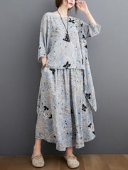 Printed Batwing Sleeve T-Shirt&Wide-Leg Pants Suits