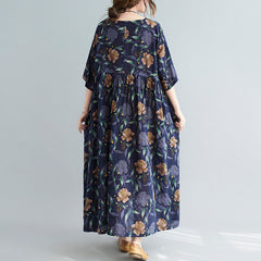 Round Neck Loose Print Short Sleeve Dress