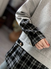 Women Plaid Stitching Slim Long Sleeve Sweatshirt