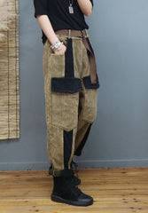 Loose Color-Block Corduroy Pants