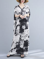 Loose V-Neck Print Leisure Dress