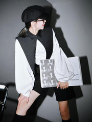 Two-Pieces Loose Lantern Sleeves And Large Pointed Collar Suit