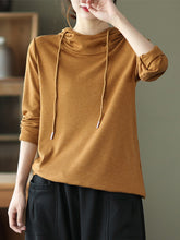 Solid Color Pit Striped Hooded Loose T-Shirt