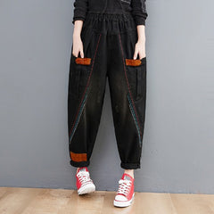 Women Solid Color Harem Loose Jeans