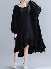 Solid Cropped Split-joint Lacy Sweatshirt Dress