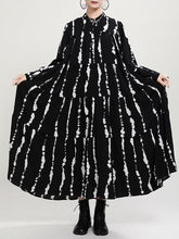Stand Collar Printed Long Sleeves Midi Dress