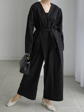 Casual Loose V-neck Wide-leg Solid Jumpsuit