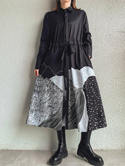 Women Stitching Printed Shirt Dress
