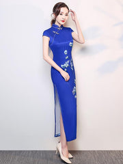 Blue Flower Side Split Long Cheongsam