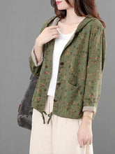 Women Retro Hooded Print Casual Coat