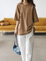 Women Letter Print Round Neck Loose Casual T-Shirt