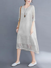 Loose Hollow Out Embroidered Midi Dress
